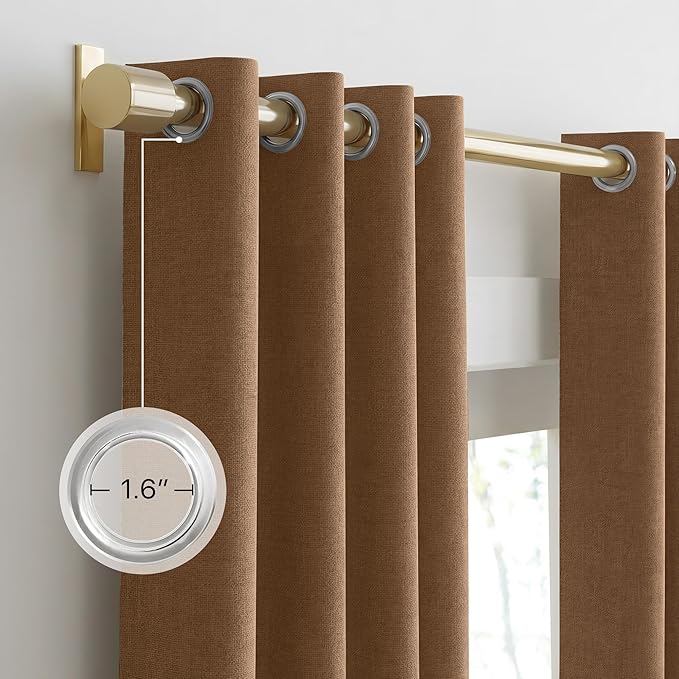 NICETOWN 100% Absolutely Blackout Linen Curtains for Bedroom Living Room, Gold Brown, 52" Wide, 2 Pieces, Privacy Vertical Thermal Insulated Window Drapes 84 inch Long for Shift Workers