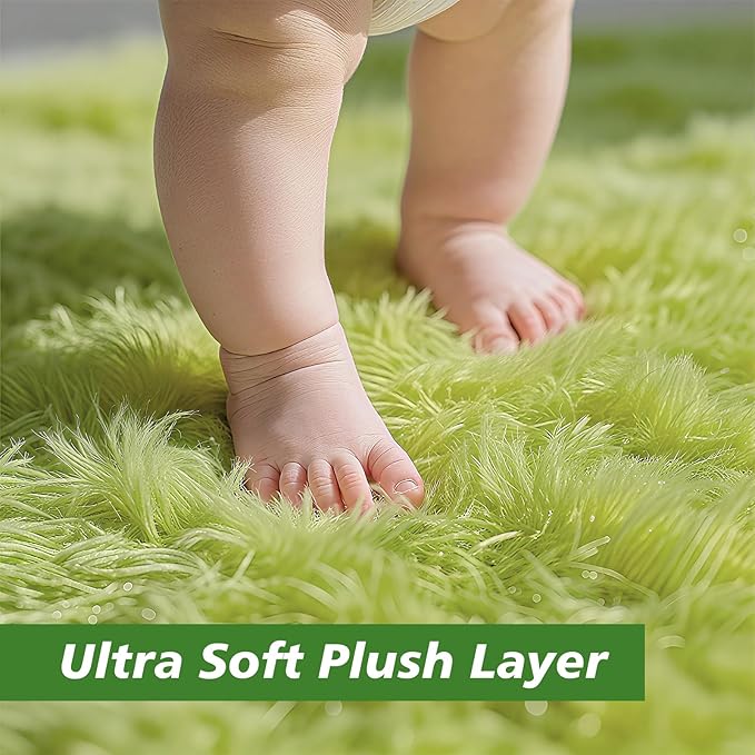 6x9 Fluffy Area Rug for Living Room,Shag Area Rugs for Bedroom,Grass Green Soft Fuzzy Rug Non-Shedding Indoor Plush Carpet for Kids Bedroom Nursery Dorm Home Decor