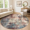 IOHOUZE Abstract Round Area Rug 8 Ft Washable Circle Rugs Large Round Rug Non Slip Thin Soft Circle Rugs, Printed Faux Wool Floor Carpet for Bedroom Living Room Dining Room Nursery, Red/Multi