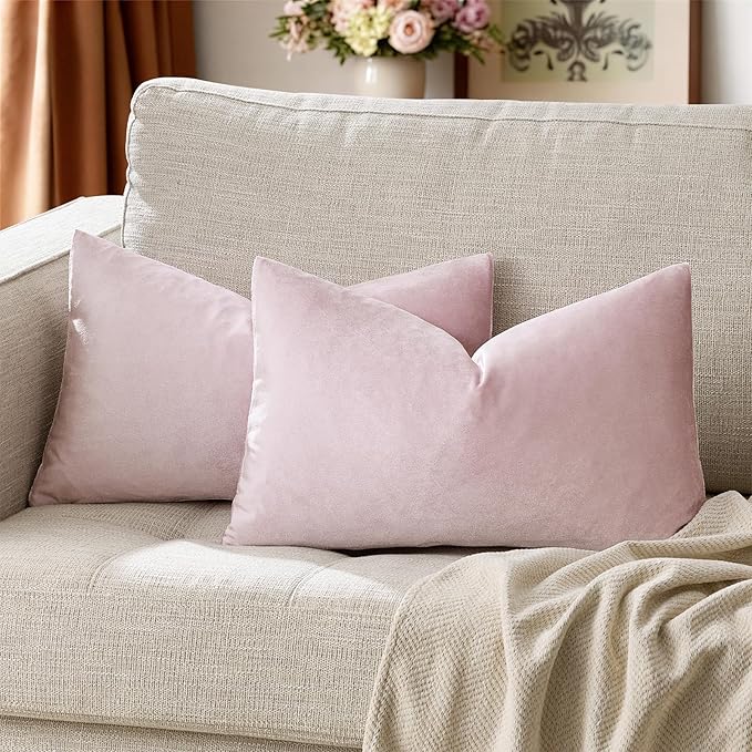 GIGIZAZA Decorative Small Lumbar Pillow Covers,Set of 2 Cushion Covers Velvet Sweet Lilac Pillows,Sofa Throw 12x20 Pillow Covers