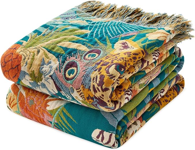 MSGKV Throw Blanket for Couch Bed Cotton Leopard Animals Twin Size Blanket 60"x80" Muslin Spring Breathable All Seasons Lightweight Farmhouse Blankets