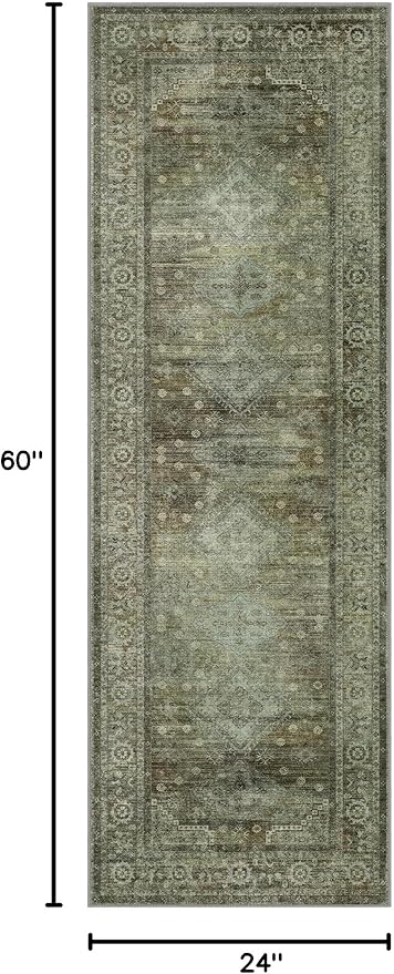 BEIMO Runner Rug for Hallway Kitchen, 2x5 Machine Washable Runners Rug for Entryway, Soft Modern Boho Throw Rugs, Low Pile Floor Cover with Non Slip Backing, Distressed Light Greyish Sage Green