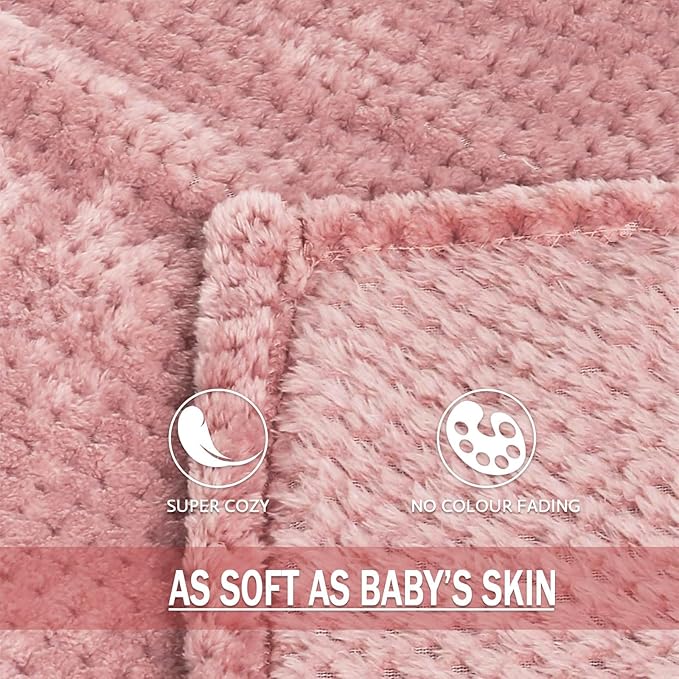 Exclusivo Mezcla Fleece Throw Blanket Extra Large, Super Soft and Warm Blankets for Couch, Sofa and Bed Waffle Textured, Cozy, Fuzzy and Lightweight (Dusty Pink, 50x70 Inches)