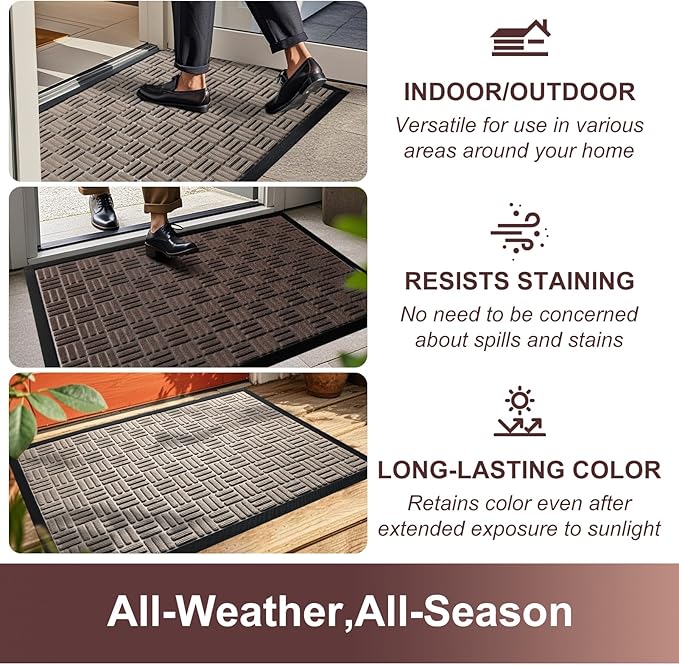 Mibao Front Door Mat, Heavy Duty Durable Welcome Mat for Outdoor Indoor, Dirt Trapper Waterproof Super Absorbent Door Mat for Entryway Outside Patio Porch, 73" x 46", Beige