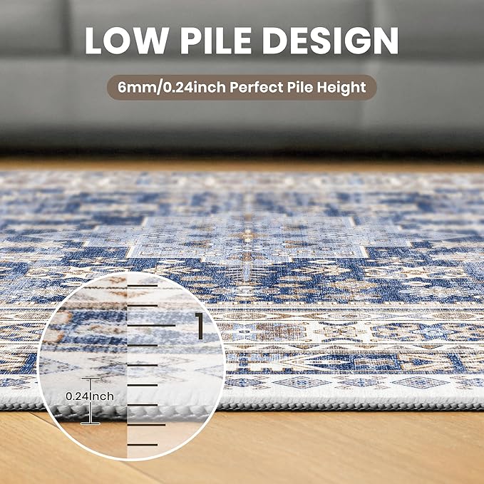 zesthome Runner Rug 2x5 - Stain Resistant Machine Washable Rug, Non Slip Vintage Hallway Runner Rugs, Low Pile Lightweight Runners for Kitchen, Entryway and Corridor
