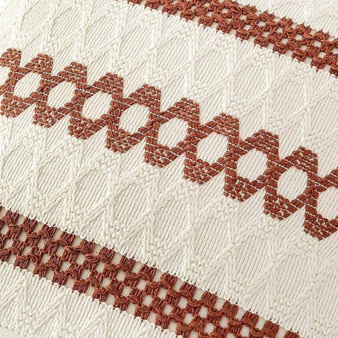 MIULEE Set of 2 Rust Decorative Pillow Covers 20x20 Inch Farmhouse Rustic Boho Couch Throw Pillows Modern Cotton Cushion Covers Retro Cute Macrame Woven Home Decor for Bed Sofa Chair
