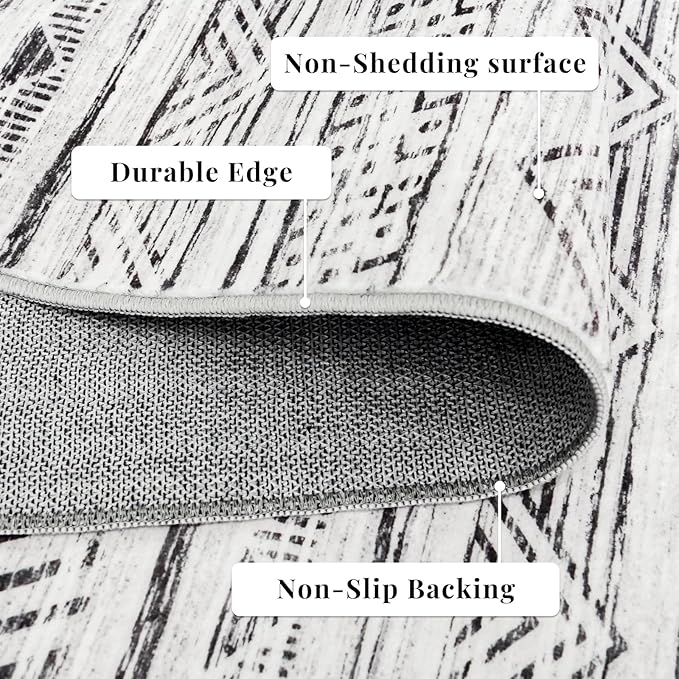 4x5 Washable Entryway Area Rug: Modern Moroccan Runner Rugs Indoor Soft Non Slip Door Mat for Living Room Low Pile Thin Floor Carpet for Kitchen Dining Room Bedroom Home Office Decor(4x5,Grey)