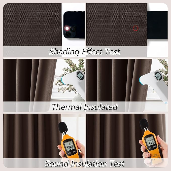 Guken Brown 100% Blackout Curtains 63 Inch Length 2 Panels Set for Living Room Bedroom Back Tab Thermal Insulated Black Out Linen Drapes Room Darkening Window Curtains 52 Inches Width