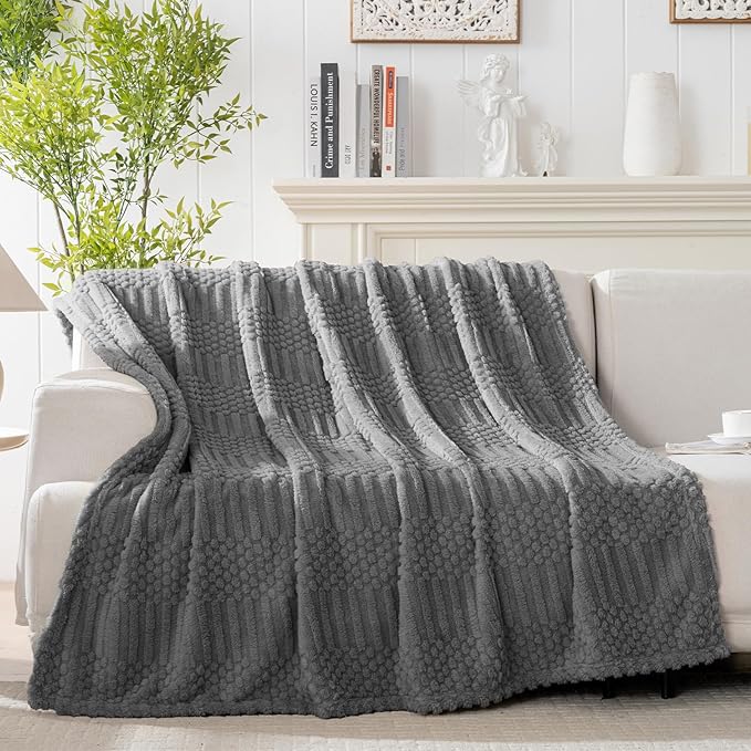 60x80 Inch Grey Twin Blanket - Soft & Fluffy Fleece, Cute & Aesthetic, Perfect for Sofa, Couch, Chair, Bed, Living Room & Bedroom, All-Season Use, Plush & Cozy Decorative Blanket