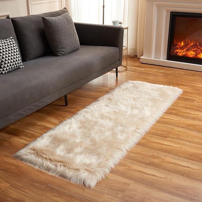 EasyJoy Ultra Soft Fluffy Rugs Faux Fur Rug Chair Cover Seat Pad Fuzzy Area Rug (Beige, 2x6 ft Rectangle)
