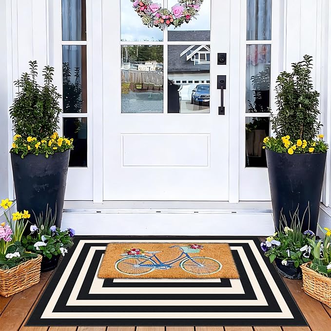 Front Door Mat Outside Entrance - 2x3 Modern Non-Slip Washable Doormat Indoor Outdoor Entrance Black White Geometric Striped Rug Small Throw Rugs for Entryway Bedroom Kitchen Front Porch Decor
