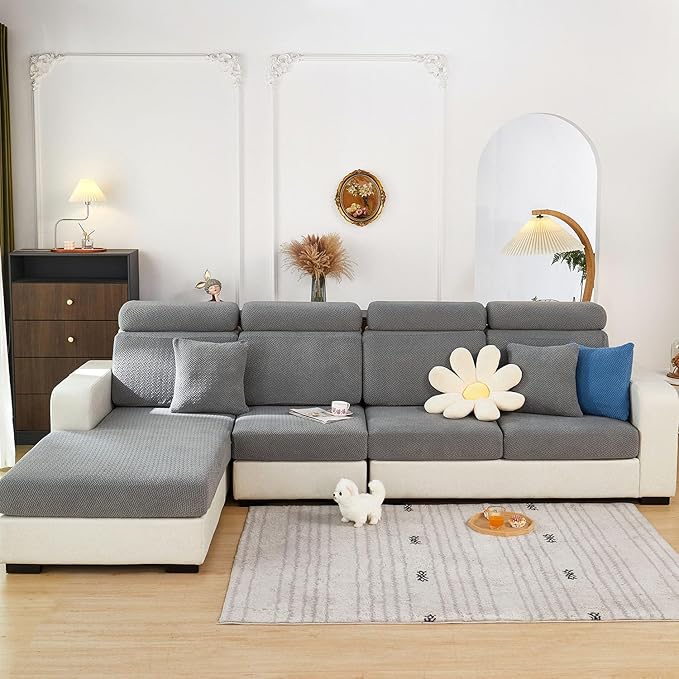 Couch Covers for 3 Cushion Sofa Pet Friendly Couch Cushion Covers Universal Sofa Covers Washable Stretch Slipcovers for Sectional Sofa (Texture Gray,Large Triple Seat Cover)