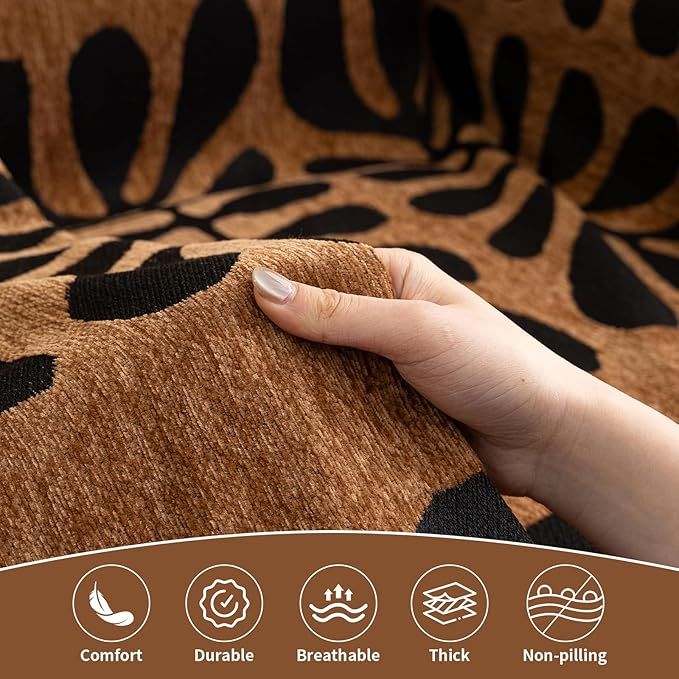 HANDONTIME Boho Couch Cover Geometric Striped Pet Covers for Couches and Sofas Copper Brown and Black Dog Cover for Couch Pet Friendly Chenille Sectional Sofa Covers for Pets Washable, 71" X 134"