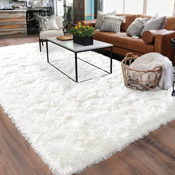 Rugs for Living Room 10x14, Soft Shaggy Modern Shag Area Rug for Bedroom, Upgrade Non-Slip Plush Fluffy Carpet for Kids Boys Girls Room Home Decor Aesthetic, Cream White