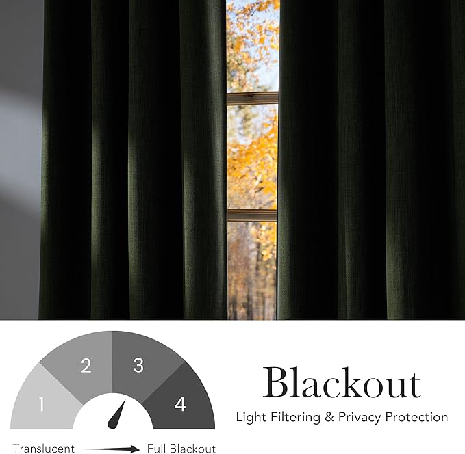 NICETOWN Short Faux Linen Froest Green Blackout Curtains 63 inches Long for Kitchen - Privacy Panels for Living Room Bedroom, Modern Farmhouse Style Easy Care Grommet Top, 2 Panels, W42 by L63