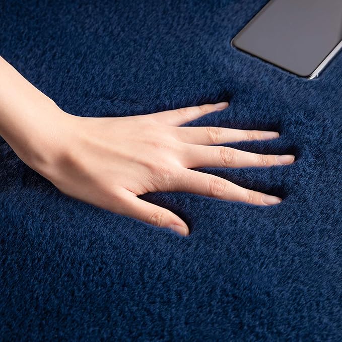Ashler HOME DECO Ultra Soft Faux Rabbit Fur Chair Couch Cover Area Rug for Bedroom Floor Sofa Living Room Dark Blue-Rectangle 3 x 5 Feet