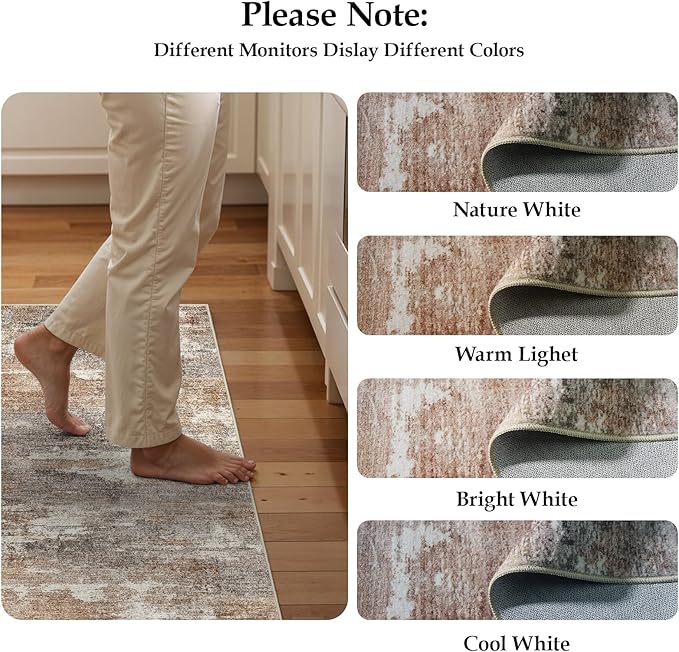 2x8 Washable Kitchen Runner Rug: Modern Abstract Runners for Hallway Soft Non Slip Rugs with Rubber Backing Low Pile Thin Waterproof Floor Carpet for Entryway Bedroom Bathroom Indoor 2x8 Brown/Brick