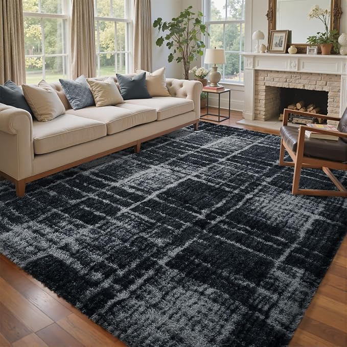 4x6 Ft Shag Rugs for Bedroom Living Room, Tie-Dyed Ultra Soft Fluffy Furry Area Rugs for Indoor Floor, Aesthetic Carpet for Kids Home Decor (Grey)