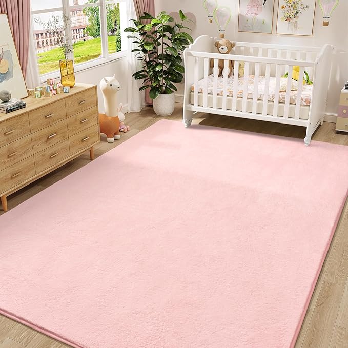 Amearea Large Modern Area Rugs for Bedroom Living Room, 5x8 Feet Pink Thickened Memory Foam Rug, Fluffy Indoor Washable Rugs Non Slip Minimalist Carpet for Boys Girls Dorm Nursery Room Decor