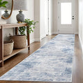 IOHOUZE Abstract Runner Rug 3x16 Ft Washable Runners for Hallways, Non Slip Kitchen Runner Printed Faux Wool Entryway Runner Indoor, Modern Abstract Floor Carpet for Hall Stair, Light Blue Grey