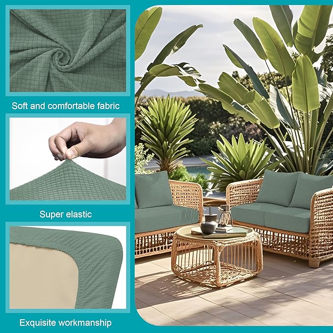 14Pcs Stretch Patio Cushion Covers,Outdoor Couch Covers Replacement,Outdoor Couch & Sofa Slipcovers,for Patio Furniture Cushion Covers,Washable Reusable Furniture Protector (Cyan,Cover Only)