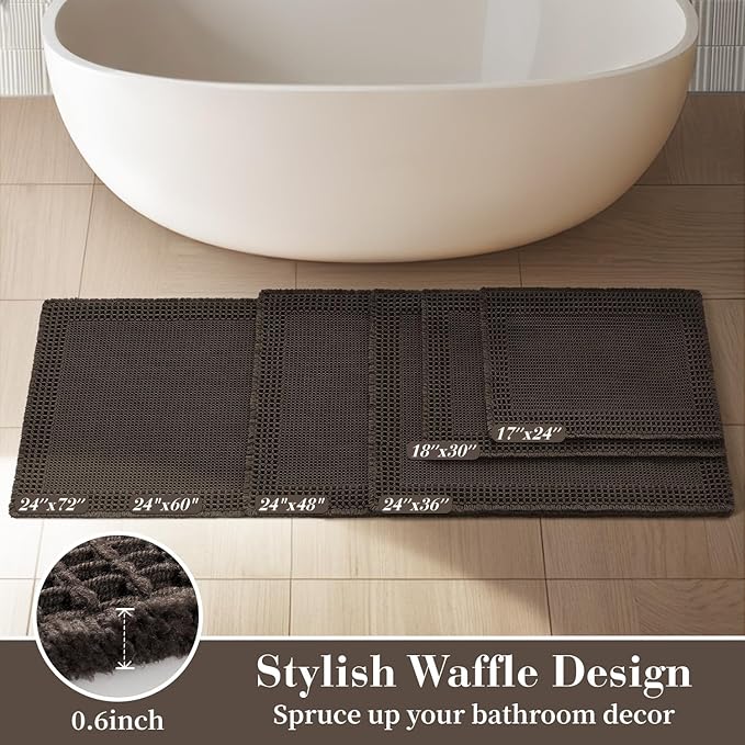 RESARE Waffle Bath Mat for Bathroom, Super Absorbent Bathroom Rugs Non Slip Machine Washable, Ultra Soft Quick Dry Boho Bath Rugs with Tassels for Floor, Upgraded Bordered Design, 18"x30" Chocolate