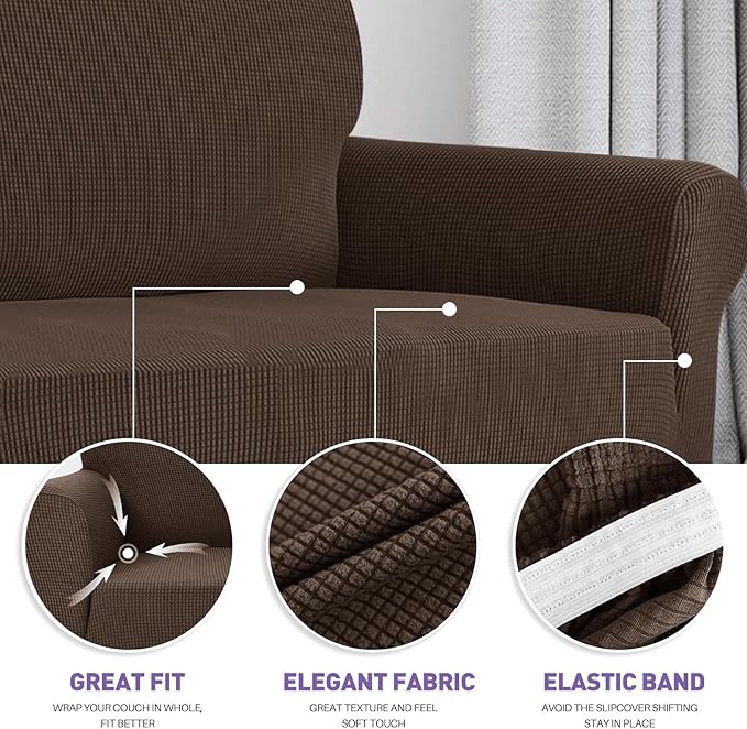 ZNSAYOTX Super Stretch Chair Slipcover Universal Sofa Chair Covers for Living Room Dogs Pet Furniture Protector Spandex Armchair Slipcovers with Anti Slip Foam Sticks (Coffee, Chair)