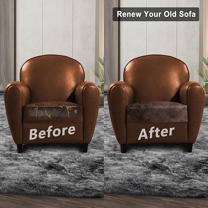 Leather Look Couch Cushion Covers Sofa Seat Slipcovers Sets Couches Furniture Protector for Sectional Armchair Loveseat Pets Kids Stretch Spandex Fabric (1 Cushion Armchair, Brown)