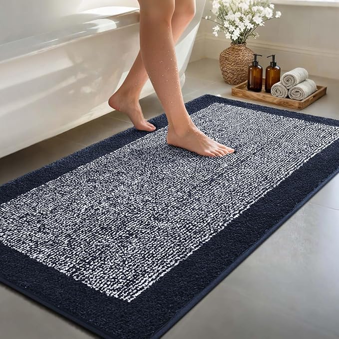 70x24 Long Bathroom Rugs Washable Non Slip, Dark Blue Bath Mat for Bathroom Floor Tub, Soft Absorbent Quick Dry Mats for Shower, Bathtub,Home Decor