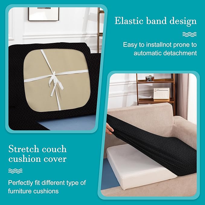 14Pcs Stretch Patio Cushion Covers,Outdoor Couch Covers Replacement,Outdoor Couch & Sofa Slipcovers,for Patio Furniture Cushion Covers,Washable Reusable Furniture Protector (Black,Cover Only)