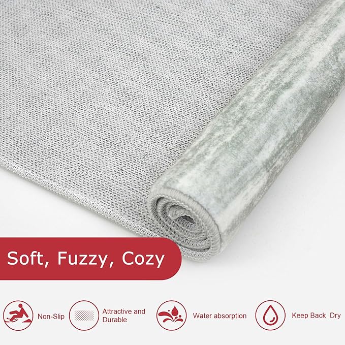 KOZYFLY Kitchen Runner Rug for Hallway Non-Slip Modern Abstract Runner Rug 2x5 Grey Green, Washable Carpet Runner Laundry Room Mat with Soft Low Pile for Entryway Bathroom Bedroom Kitchen