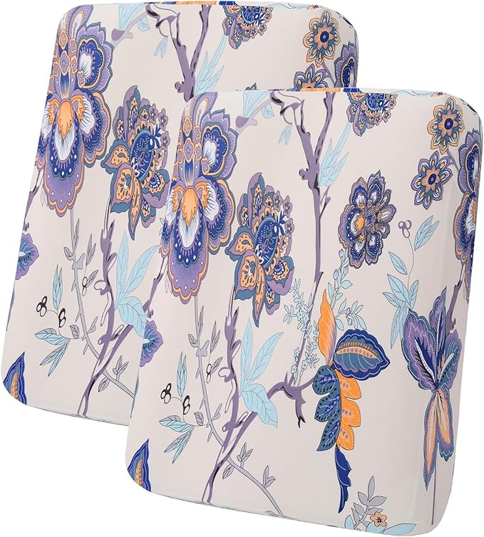 hyha Printed Couch Cushion Covers, Floral Sofa Covers Washable for 2 Cushion Couch, Stretch Pattern Outdoor Cushion Covers for Patio Furniture with Elastic Bottom(2 Packs, Vintage Flower)