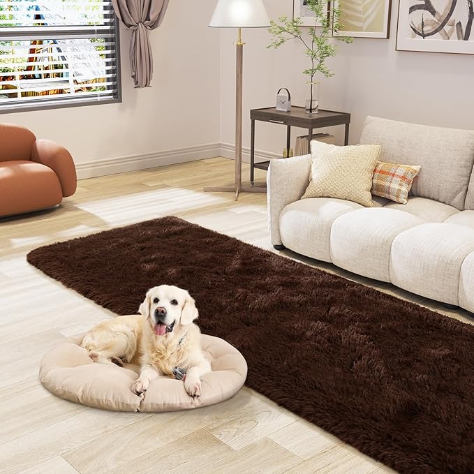 LOCHAS Ultra Soft Indoor Modern Area Rugs 2x8, Fluffy Living Room Carpets for Children Bedroom Home Decor Nursery Rug, Brown