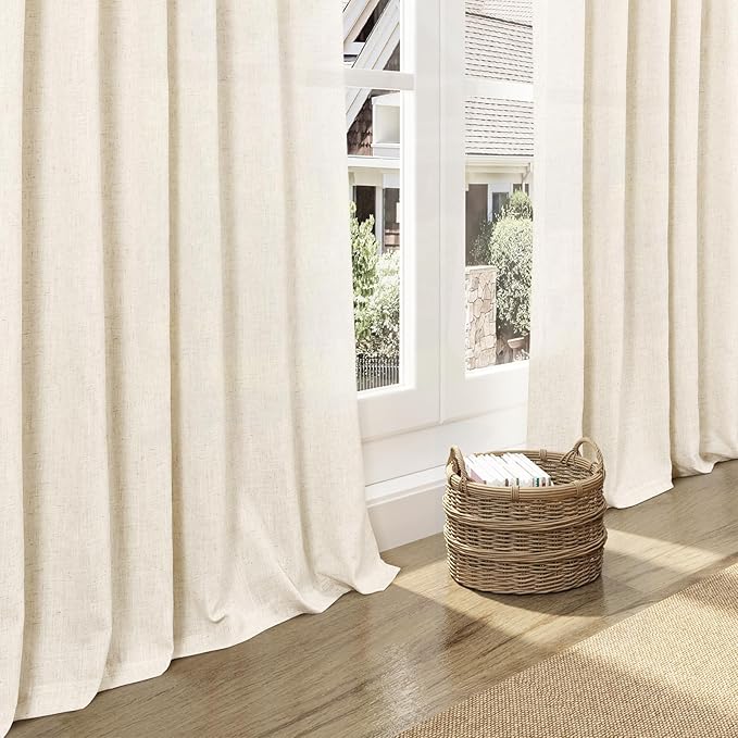 Extra Long Warm Beige Linen Curtains 120 Inch for Living Room 2 Panels Set Rod Pocket Back Tab Light Filtering Semi Sheer Linen Window Drapes Privacy High Ceiling Drapes for Farmhouse 52x120