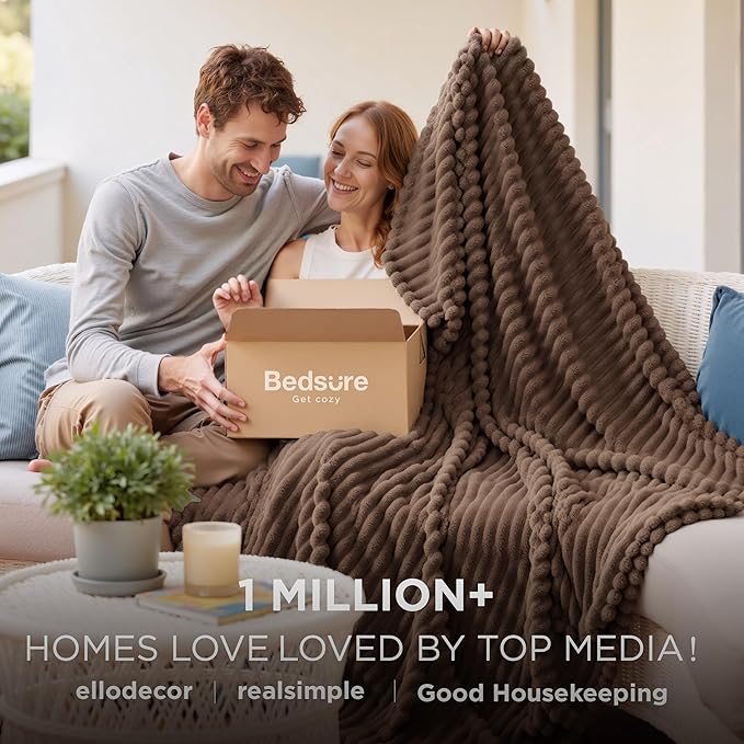 Bedsure GentleSoft Brown Fleece Blanket for Couch -Cozy Soft Blankets for Women, Cute Small Throws for Girls, 90x90 Inches