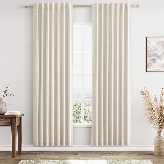 Guken 100% Blackout Linen Curtains 78 Inch Length 2 Panels Set for Living Room Bedroom Back Tab Thermal Insulated Black Out Drapes Room Darkening Farmhosue Window Curtains 78 Inches Long
