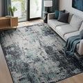 Washable Area Rugs 7'x9' Non-Slip Modern Abstract Soft for Living Room Entryway Bedroom Nursery, Print Pattern, Blue Black Teal