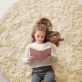 OLANLY Cream Round Rugs for Bedroom - Machine Washable, 5 ft Circle Area Rugs for Living Room, Soft and Fluffy Shaggy Carpet for Teen Girl and Boys, Nursery Rooms, Dorms, Home Decor Aesthetic