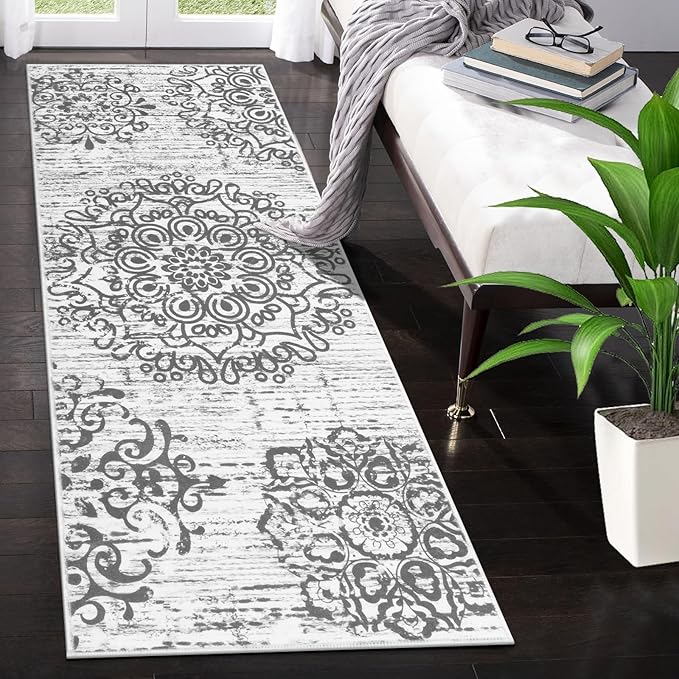 HEBE Hallway Runner Rug 2'x5' Washable Vintage Distressed Area Rugs Non Slip Laundry Rug Runner Boho Floor Carpet Runners for Hallways Entryway Laundry Room Kitchen Bathroom