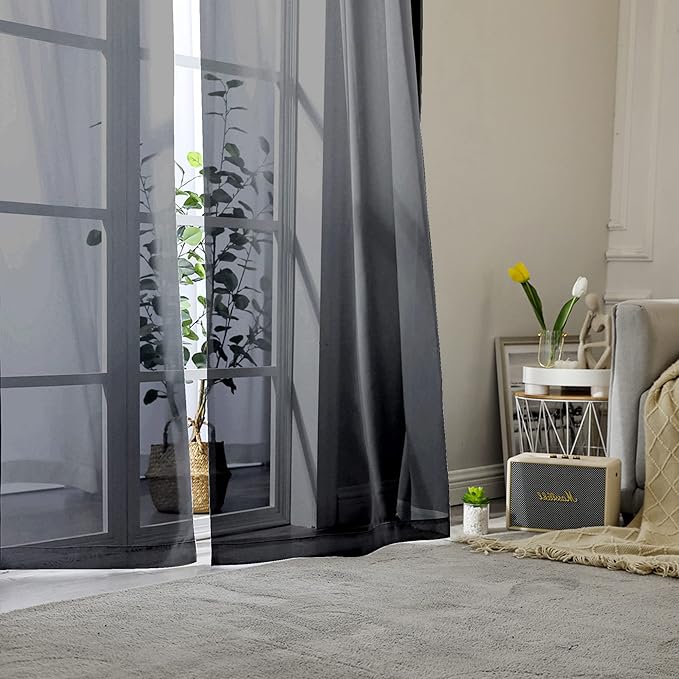 Aiyufeng Black Curtains & Drapes - Soft & Elegant Semi Sheer Curtains Privacy Panels for Living Room Bedroom Dining Patio Door Beautiful Window Decor, W40 x L72, 2 Pcs