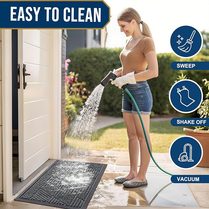 Smiry Front Door Mat Outside Entrance, Heavy Duty Sturdy Natural Rubber Doormat, Trap Dirt and Moisture, Easy Clean Low Profile Welcome Floor Mats for Indoor Outdoor Entry, 35X23 Inch, Grey