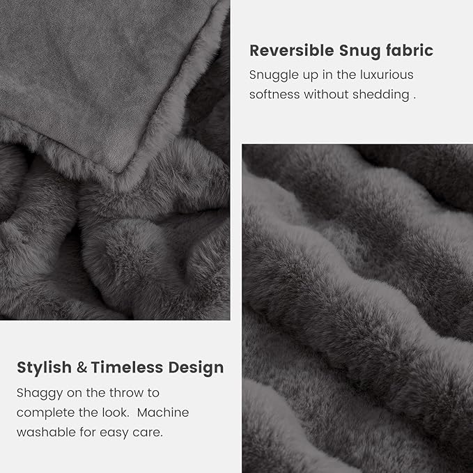 Cozy Bliss Faux Fur Bubble Throw for Couch, Fuzzy Soft Plush Thick Blanket for Sofa Bed Gift, 50x60 Inches Charcoal Grey