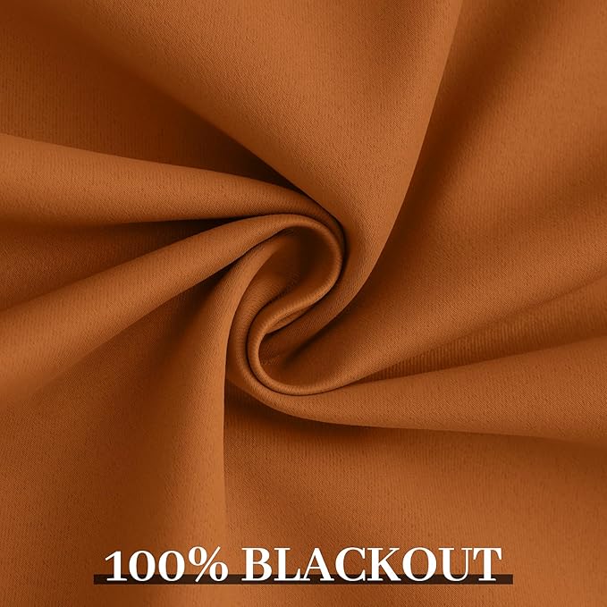 Yakamok Room Darkening 100% Blackout Curtains Grommet Window Treatments with 2 Thick Layers-Burnt Orange Thermal Insulated Drapes Set of 2 Panels for Bedroom Living Room 52 Inches by 96 Inches Length