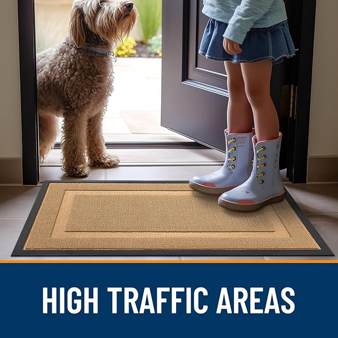 OLANLY Front Door Mat Indoor Outdoor Entrance, Waterproof All-Season, All-Weather Doormat, Sturdy Natural Rubber, Low Profile, Easy Clean Patio Porch Entryway Mat, 35x23, Butter Yellow