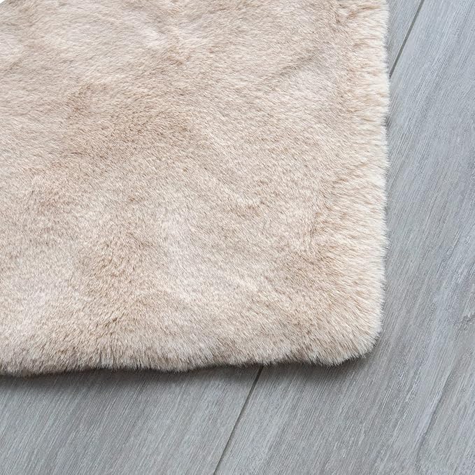 ORINOVA Beige Faux Sheepskin Rabbit Fur Shaggy Rugs for Bedroom Small Shag Washable Fluffy Fur Rug for Living Room Rug 2x3 Nursery Rectange Rugs