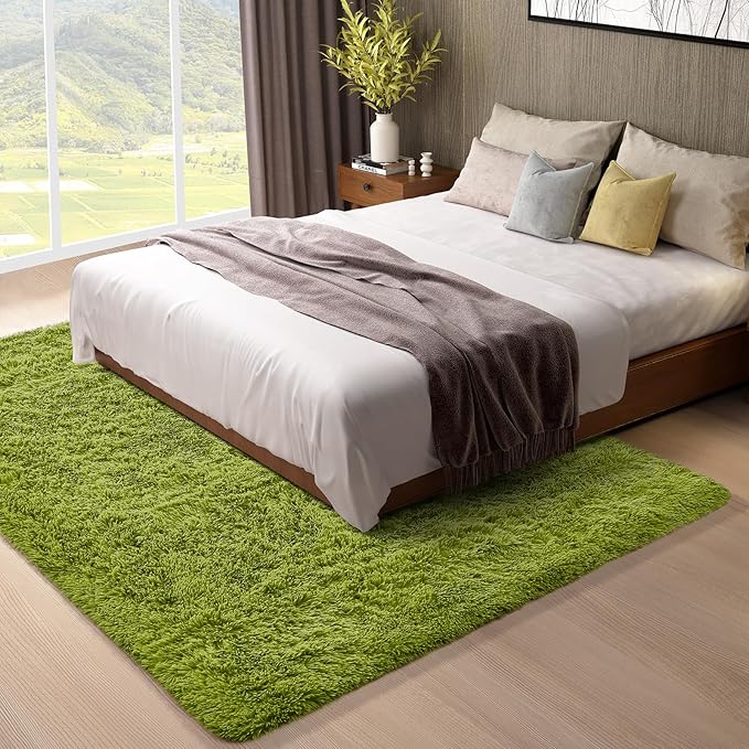 Ophanie Green Rugs for Living Room 5x8, Grass Shag Fluffy Large Fuzzy Plush Soft Carpets, Floor Shaggy Area Rugs for Bedroom, Carpet for Kids Boys Girls Dorm Nursery Home Decor Aesthetic