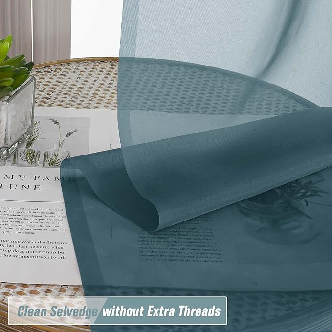 Window Sheer Curtains 54 inch Length, Soft Airy Light Filtering Sheer Curtain 2 Panels Set, Dual Rod Pocket Gauze Drapes for Living Room Bedroom, Dusty Blue, 2x42Wx54L Inches
