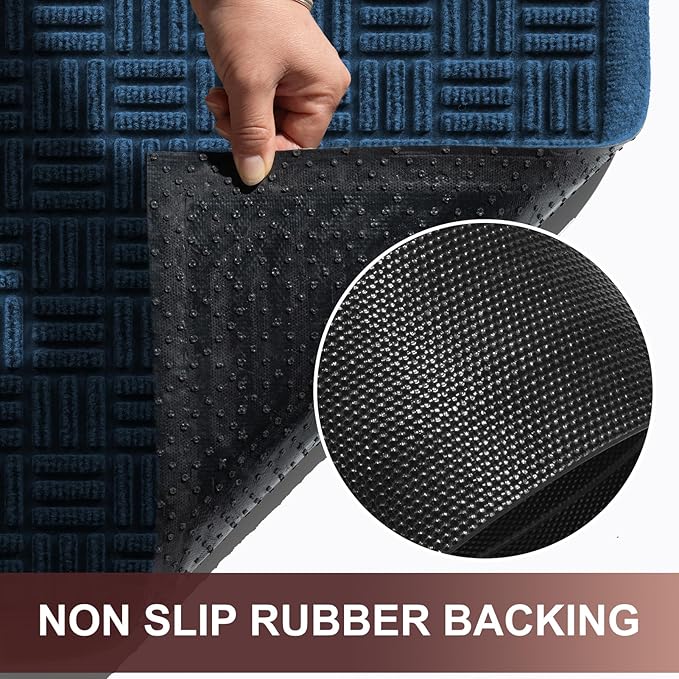 Mibao Front Door Mat Indoor Outdoor Entrance, Dirt Trapping Waterproof All-Season, All-Weather Doormat, Non-Slip Durable Natural Rubber Low Profile Easy Clean Patio Entrance Mat, 29.5" x 17", Blue