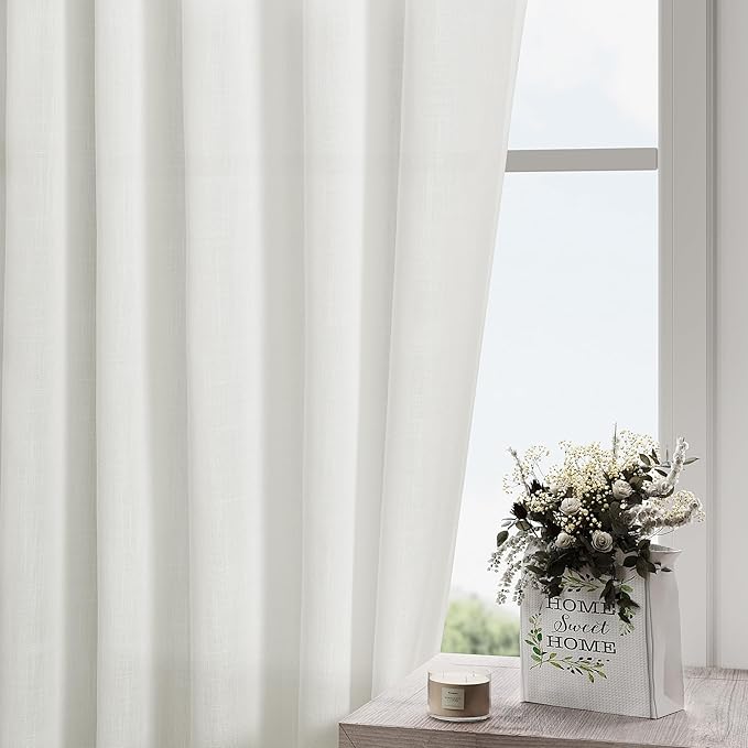 Nanspring Ivory Semi Sheer Curtains 72 Inches Long 2 Panels Set for Bedroom Back Tab Rod Pocket Light Filtering Privacy Drapes Cotton Linen Textured Farmhouse Living Room Curtain 52X72 Inches