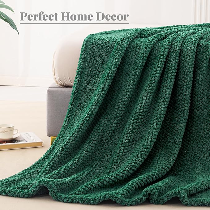 Whale Flotilla King Size Fuzzy Fleece Blanket for Bed, 90x104 Inch Fluffy Warm Soft Jacquard Blankets for All Season, Lightweight and Cozy, Deep Green